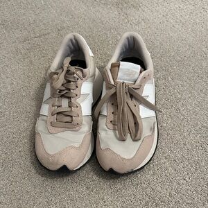 Beige and White New Balance Sneakers